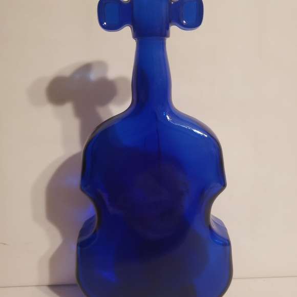 Vintage Cobalt Blue Glass Bottle Violin Shaped 8" Tall Decanter Fiddle, #5 - Picture 2 of 4